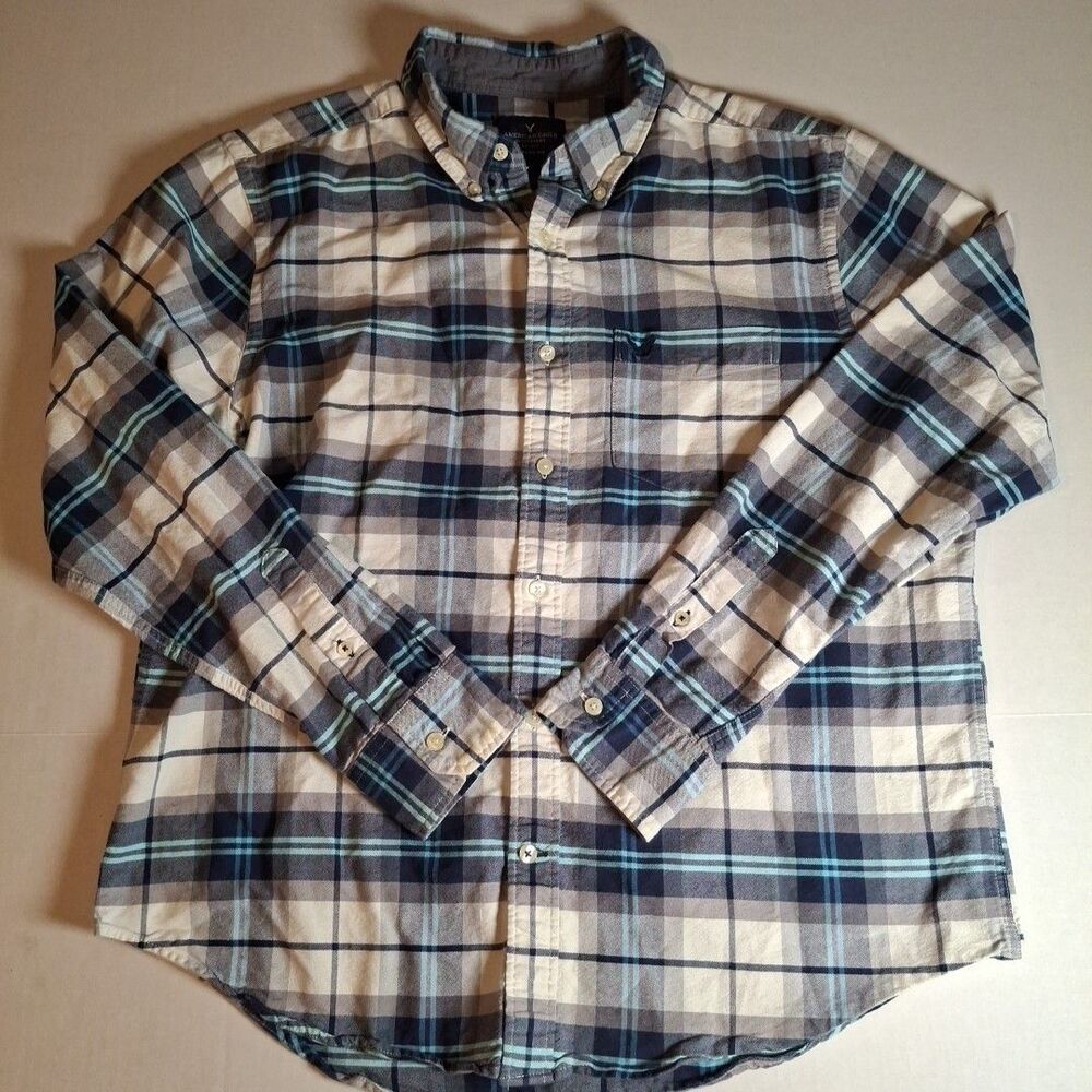 American Eagle Outfitters Mens Classic Fit Plaid Lg Sleeve Button Down Casual